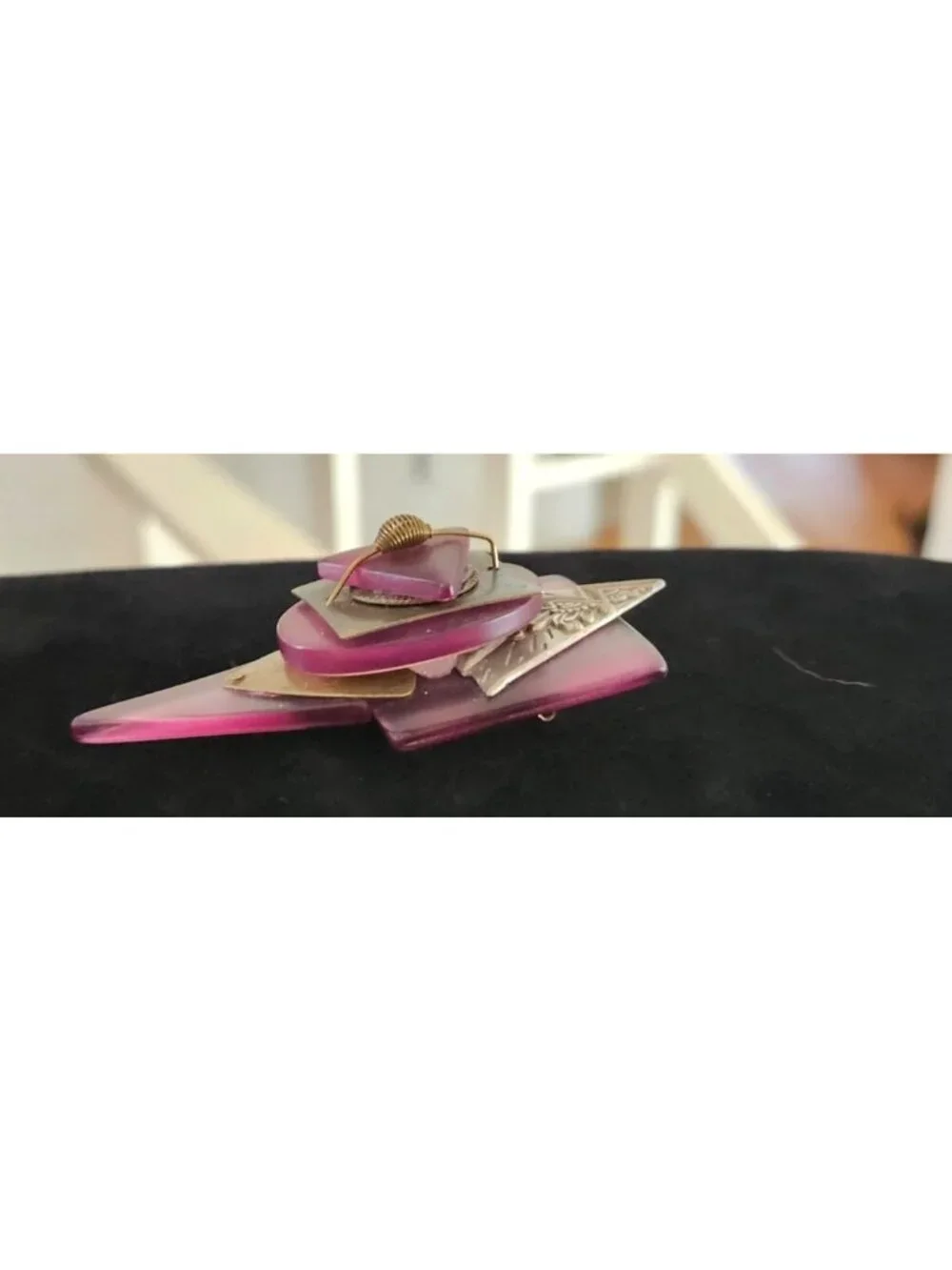 Vintage Layered Geometric Modernist Acrylic Brooch Mixed Metal Accents